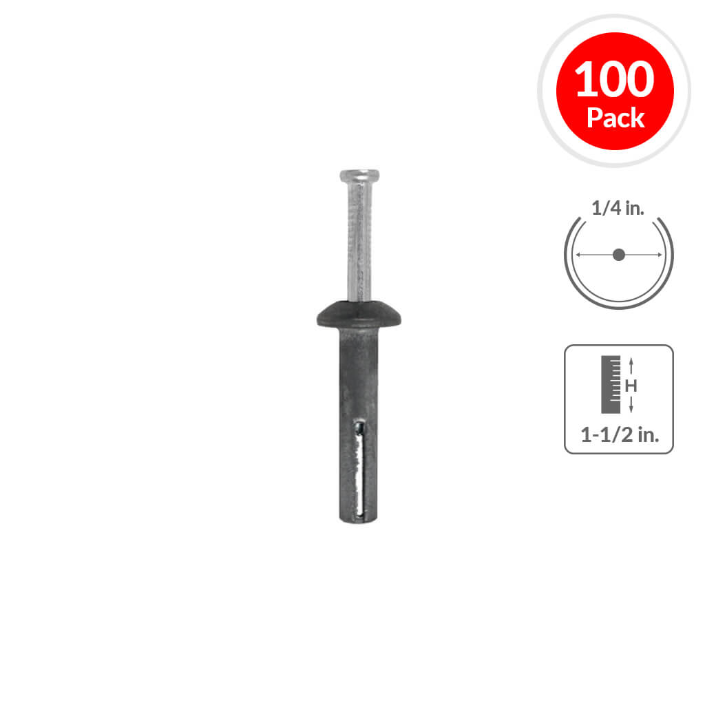 DEWALT POWERS 02820 1/4 in. x 1-1/2 in. ZAMAC NAILIN Mushroom Head Carbon Steel Nail Anchor DEWALT POWERS 02820 1/4 in. x 1-1/2 in. ZAMAC NAILIN Mushroom Head Carbon Steel Nail Anchor